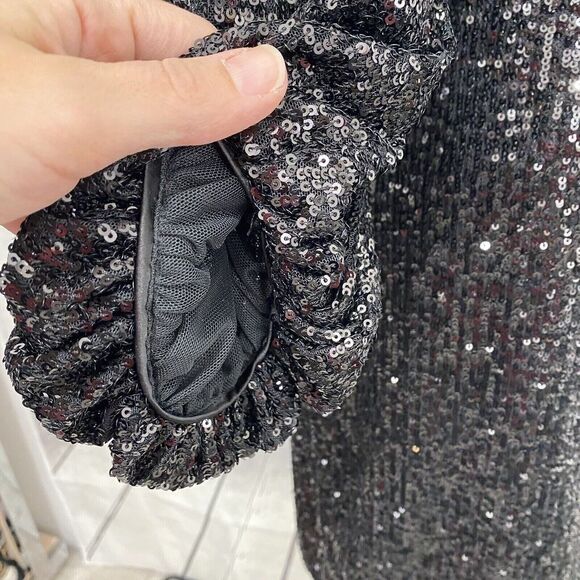 Vince Camuto dress sequined Black 3/4 Balloon Sleeve Crew Neck Sequin size 0 - Picture 14 of 15
